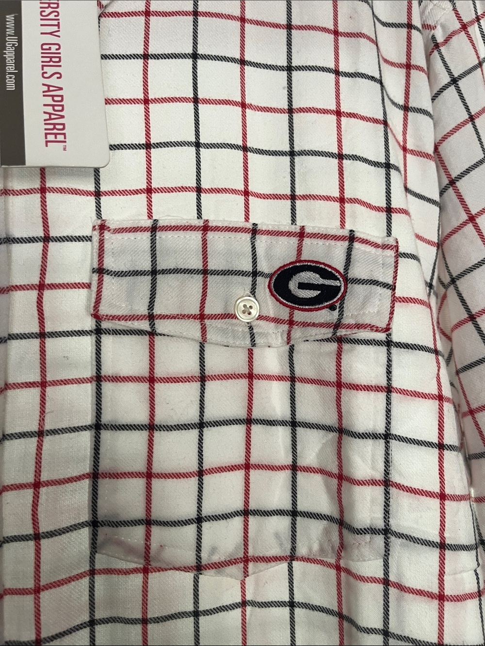 UGA Women’s UGA White Plaid Button-Up Shirt with Red / Black Grid